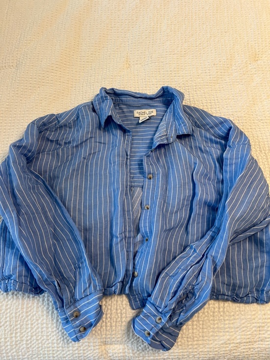 Rachel Zoe Tops - Rachel Zoe Blue and White Striped Cropped Button-Front Shirt